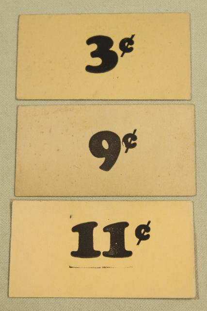 photo of vintage 5 & 10 cent five and dime variety store price tag signs stencil numbers graphics #6