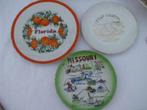 photo of vintage 50s - 60s souvenir plate collection, state maps & landmarks, 14 plates lot #2