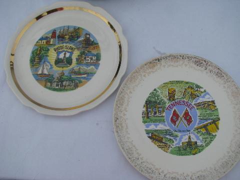 photo of vintage 50s - 60s souvenir plate collection, state maps & landmarks, 14 plates lot #5