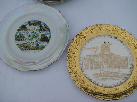 photo of vintage 50s - 60s souvenir plate collection, state maps & landmarks, 14 plates lot #6