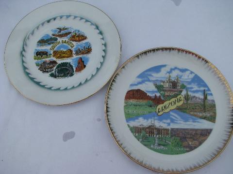 photo of vintage 50s - 60s souvenir plate collection, state maps & landmarks, 14 plates lot #8