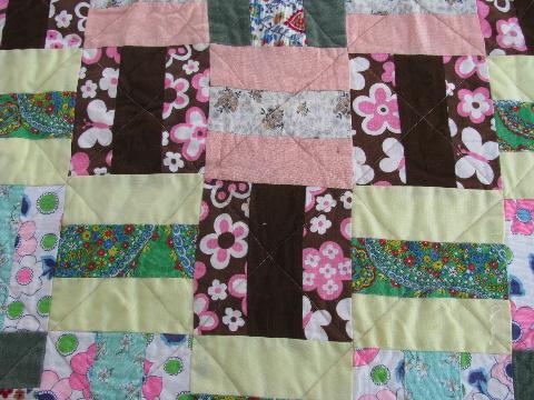 photo of vintage 50s floral patchwork quilt w/ sawtooth border edge, retro shabby chic #3