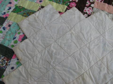 photo of vintage 50s floral patchwork quilt w/ sawtooth border edge, retro shabby chic #4