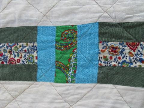 photo of vintage 50s floral patchwork quilt w/ sawtooth border edge, retro shabby chic #6