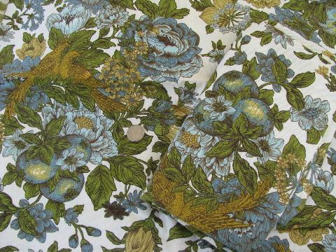 photo of vintage 50s-60s heavy cotton decorator fabric sample cuts lot, pretty florals #2