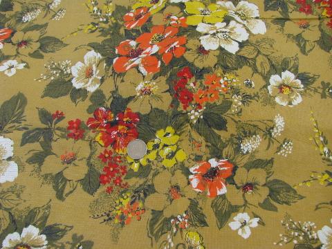 photo of vintage 50s-60s heavy cotton decorator fabric sample cuts lot, pretty florals #5