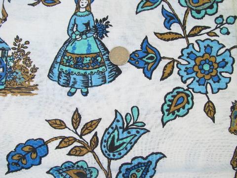 photo of vintage 50s-60s heavy cotton decorator fabric sample cuts lot, pretty florals #6