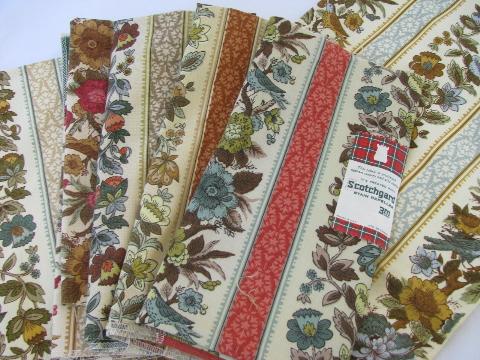 photo of vintage 50s-60s heavy cotton decorator fabric sample cuts lot, pretty florals #7