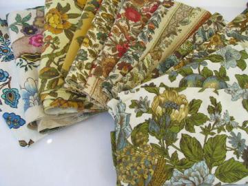 catalog photo of vintage 50s-60s heavy cotton decorator fabric sample cuts lot, pretty florals