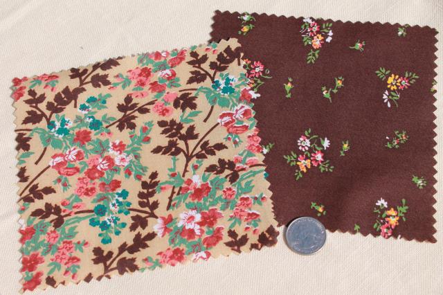 photo of vintage 60s 70s cotton print fabric squares, 80+ quilt block patches pinked edges #11