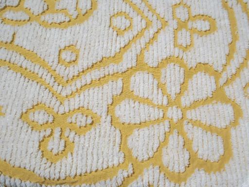 photo of vintage 60s 70s gold and white fuzzy chenille bedspread, very retro! #2