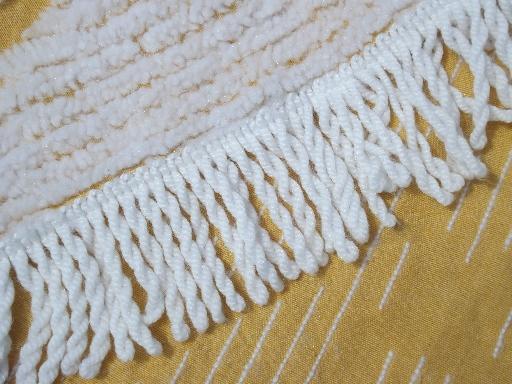 photo of vintage 60s 70s gold and white fuzzy chenille bedspread, very retro! #3