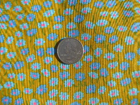 photo of vintage 60s cotton fabric, retro flower power daisies print on yellow-gold #1