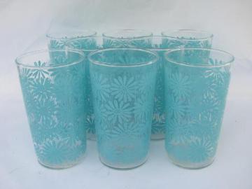 catalog photo of vintage 60s flower power mod daisy print glasses, 8 retro glass tumblers