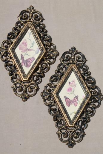 photo of vintage 60s rococo framed mirror & pictures wall art collection, retro butterfly #6