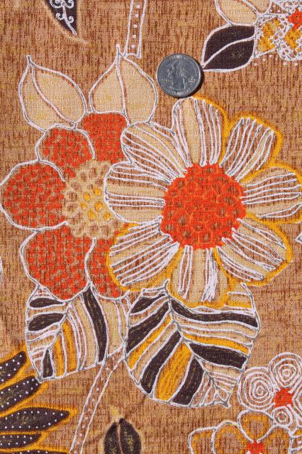 photo of vintage 70s batik look Hawaiian print cotton fabric, warm earth tone colors #2