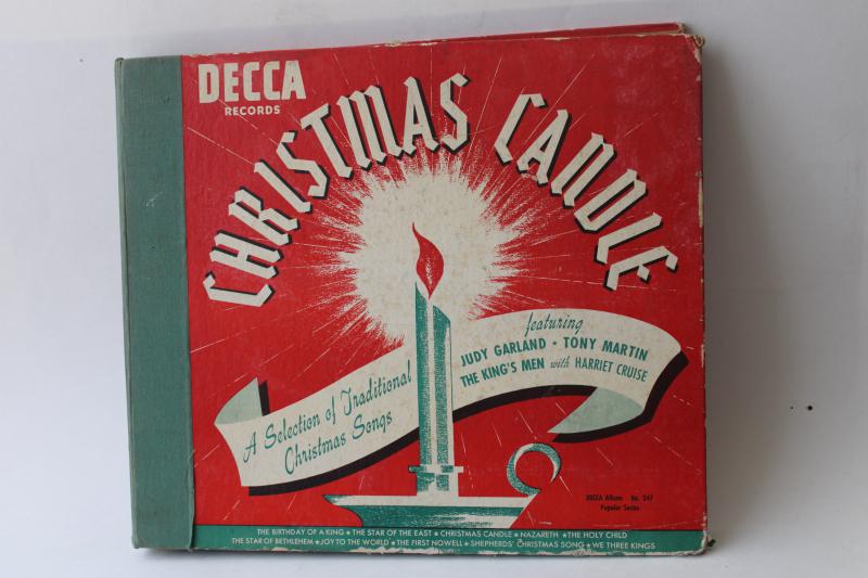 photo of vintage 78s record album red green holiday graphics, Christmas carols w/ Judy Garland #1