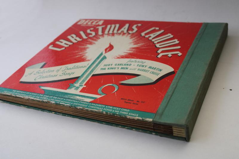 photo of vintage 78s record album red green holiday graphics, Christmas carols w/ Judy Garland #4