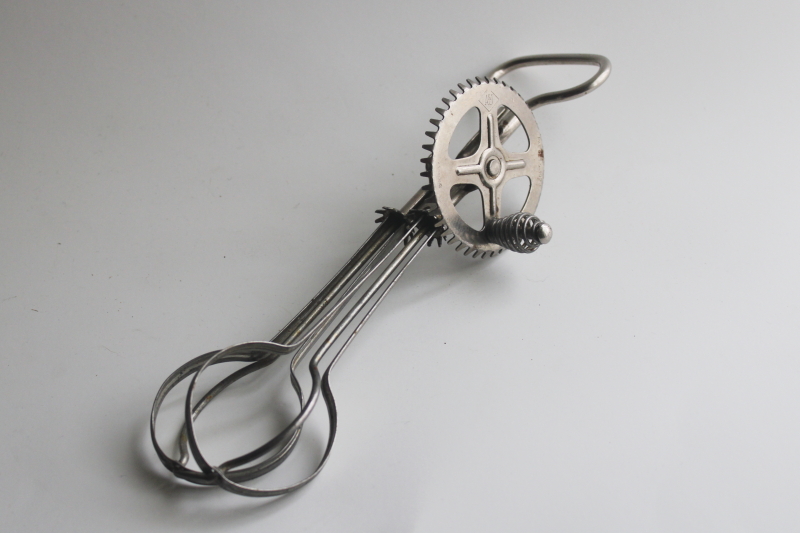 photo of vintage A&J egg beater, rotary crank hand mixer 1926 patent date, antique kitchen tool  #1