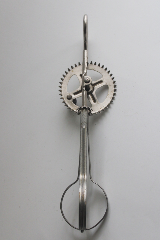 photo of vintage A&J egg beater, rotary crank hand mixer 1926 patent date, antique kitchen tool  #6