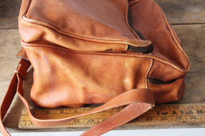 photo of vintage A R Clarke Canada british tan leather crossbody shoulder bag, unisex overnight travel tote  #3
