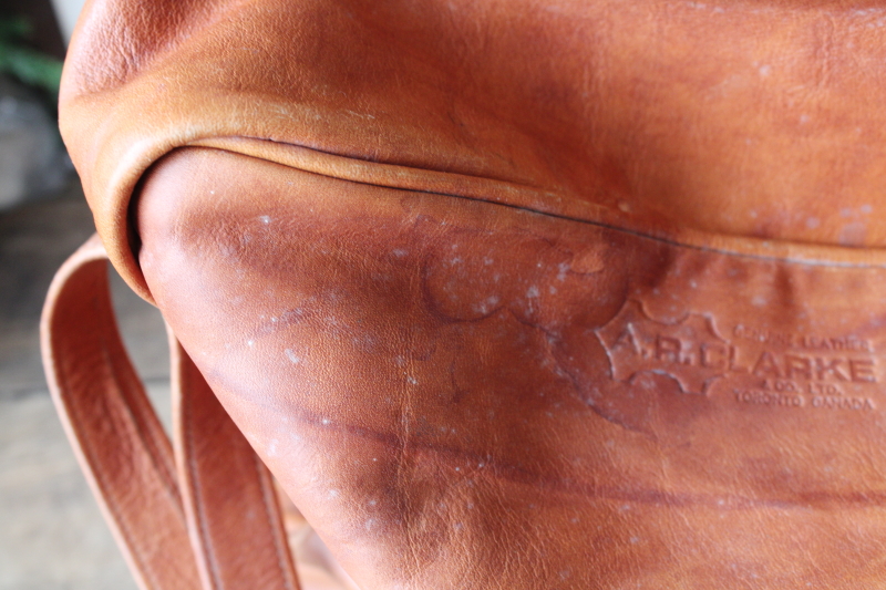 photo of vintage A R Clarke Canada british tan leather crossbody shoulder bag, unisex overnight travel tote  #4