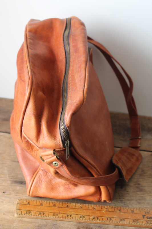 photo of vintage A R Clarke Canada british tan leather crossbody shoulder bag, unisex overnight travel tote  #10