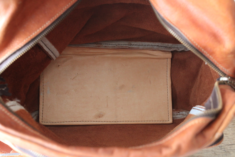 photo of vintage A R Clarke Canada british tan leather crossbody shoulder bag, unisex overnight travel tote  #11