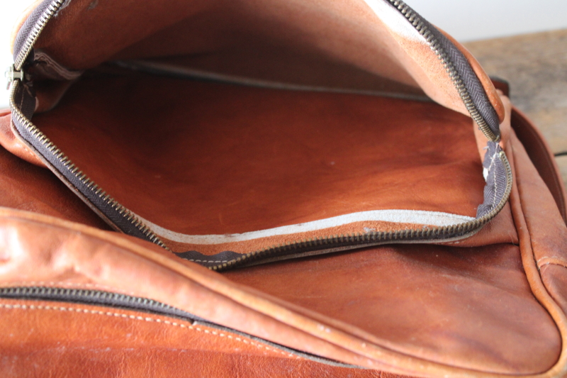 photo of vintage A R Clarke Canada british tan leather crossbody shoulder bag, unisex overnight travel tote  #12