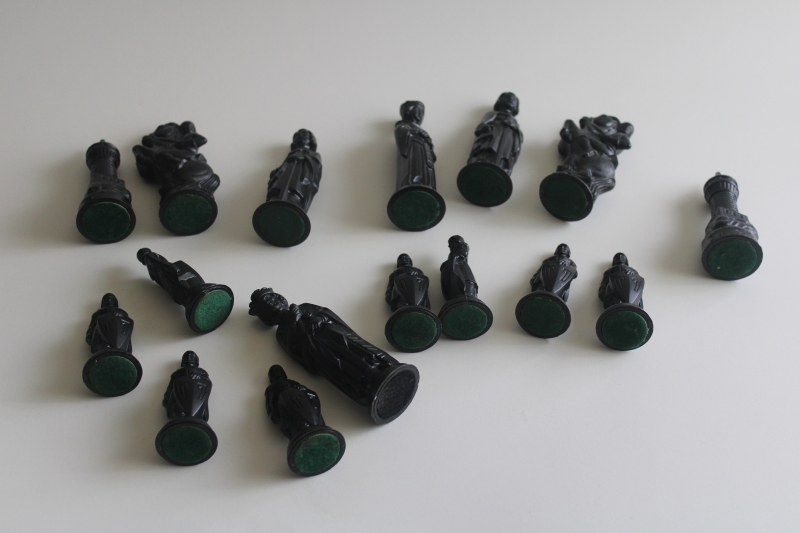 photo of vintage ANRI ES Lowe medieval King Arthur chess set, carved wood look plastic chess pieces  #5