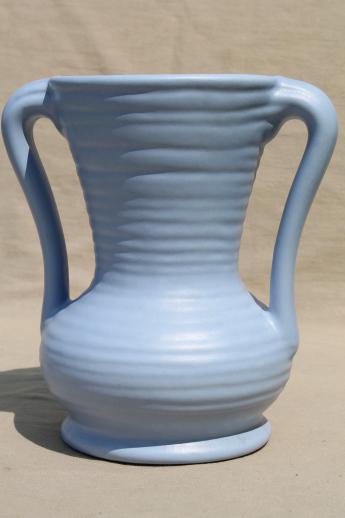 photo of vintage Abingdon pottery vase, wedgwood blue matte glaze urn shape w/ handles #1