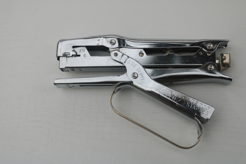 photo of vintage Ace Clipper 700 stapler, bag fastener tool w/ hand grip, clean & shiny  #4