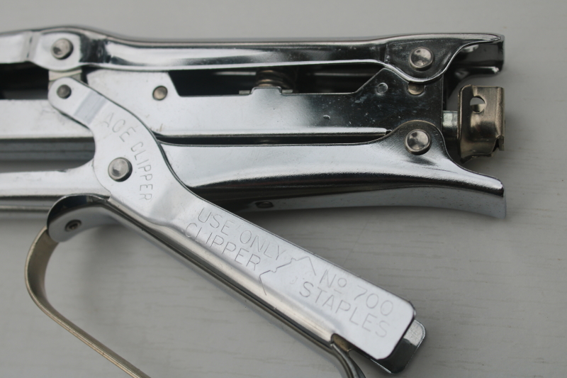 photo of vintage Ace Clipper 700 stapler, bag fastener tool w/ hand grip, clean & shiny  #5