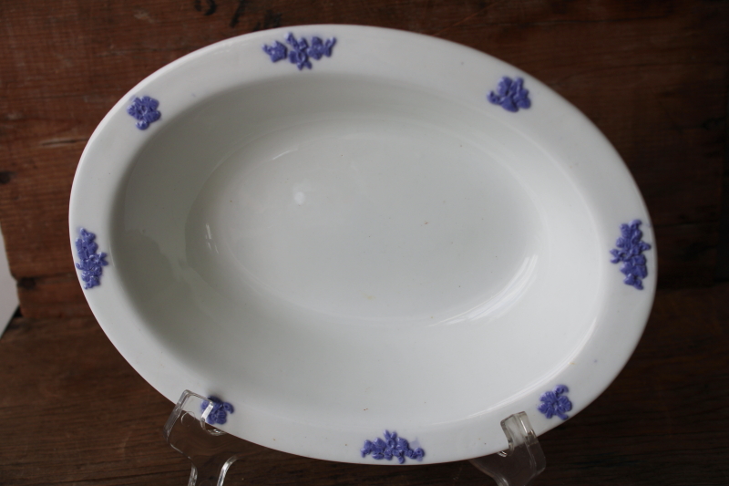 photo of vintage Adderley England Chelsea Queensware china oval bowl, lavender blue on glossy white  #1