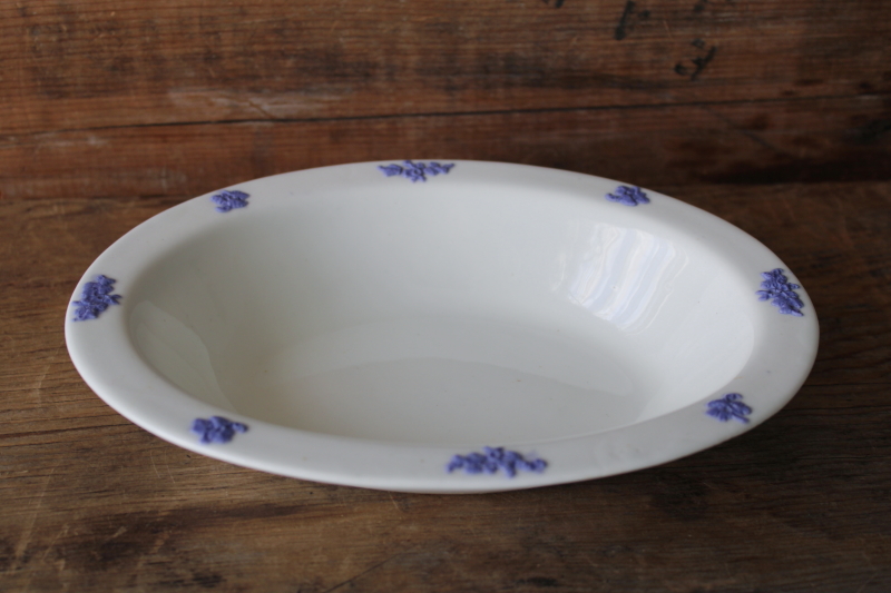 photo of vintage Adderley England Chelsea Queensware china oval bowl, lavender blue on glossy white  #2