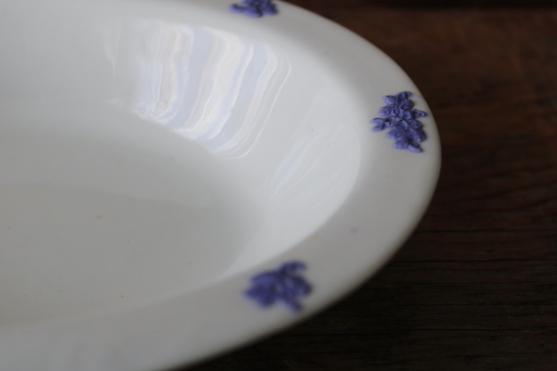 photo of vintage Adderley England Chelsea Queensware china oval bowl, lavender blue on glossy white  #3