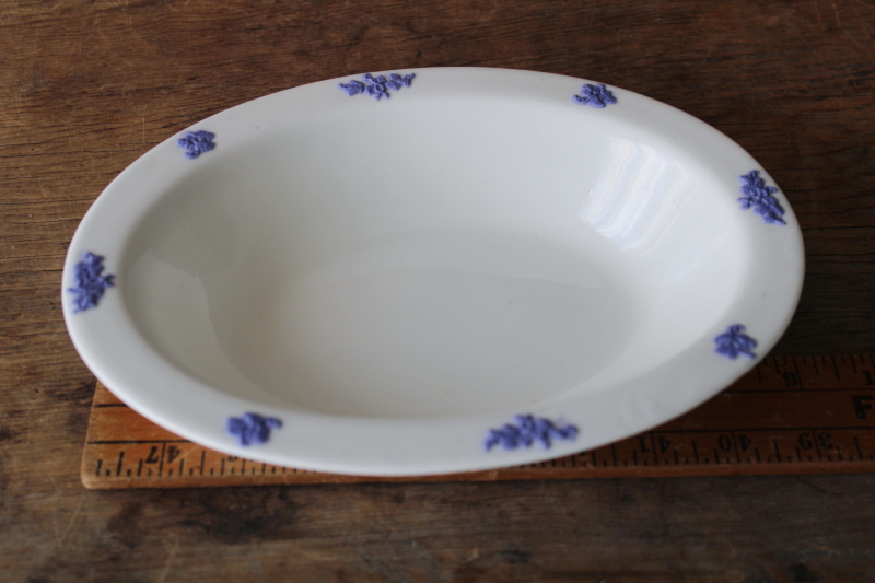 photo of vintage Adderley England Chelsea Queensware china oval bowl, lavender blue on glossy white  #6