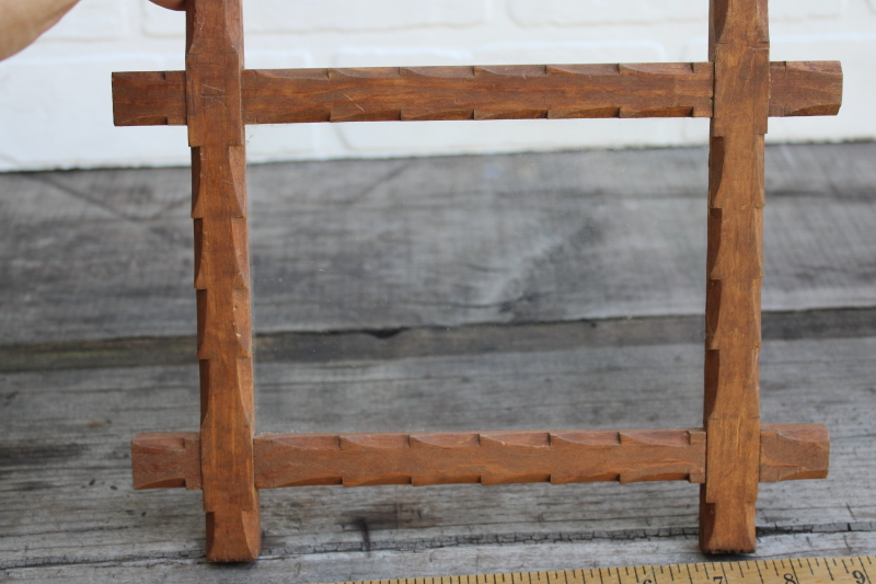 photo of vintage Adirondack style hand carved wood picture frame w/ rustic twig corners  #3