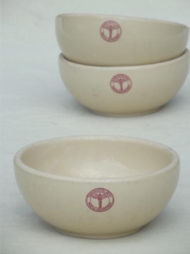 photo of vintage Adobe Ware restaurant china soup bowls, WWII US Army Medical Dept. #1