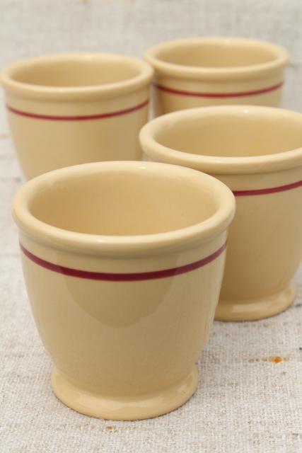 photo of vintage Adobe Ware tan Syracuse china, ironstone custard cup bowls w/ red band #1