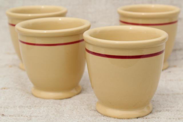 photo of vintage Adobe Ware tan Syracuse china, ironstone custard cup bowls w/ red band #2