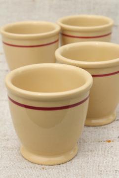 catalog photo of vintage Adobe Ware tan Syracuse china, ironstone custard cup bowls w/ red band