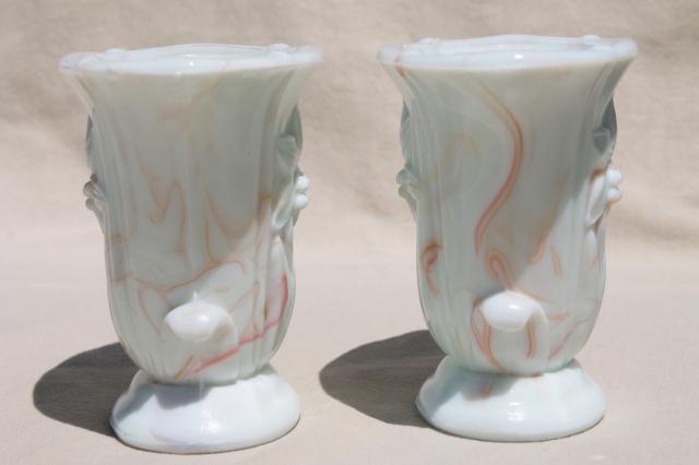 photo of vintage Akro Agate lily daffodil pattern glass vases in carmel slag glass  #6