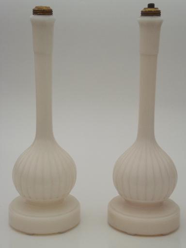 photo of vintage Aladdin glass lamps, art deco alacite milk glass lamp bases #2