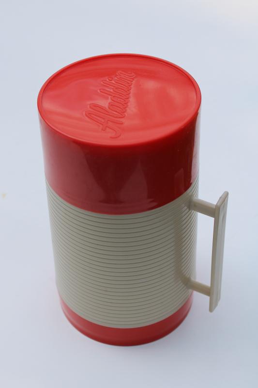 photo of vintage Aladdin plastic thermos bottle, wide mouth pint super food flask type #5