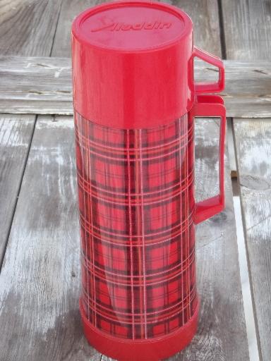 photo of vintage Aladdin red plaid thermos bottle for camping, picnics #2