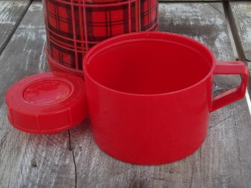 photo of vintage Aladdin red plaid thermos bottle for camping, picnics #4