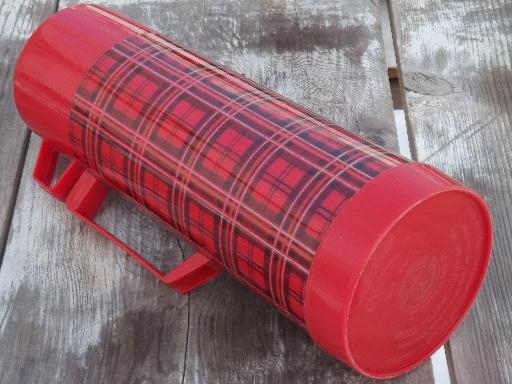 photo of vintage Aladdin red plaid thermos bottle for camping, picnics #6
