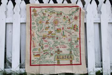 vintage Alaska souvenir map print cotton tablecloth for retro kitchen or wall hanging