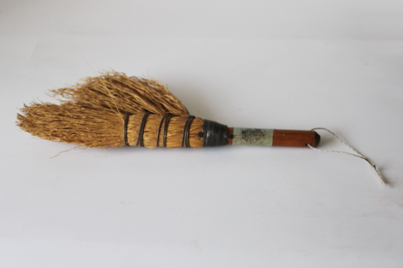 photo of vintage Amana Colonies hand crafted primitive broom, hearth whisk brush wire wrapped wood handle  #1